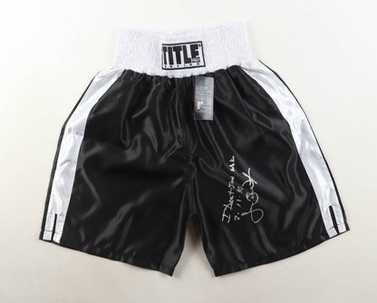 "I DEFEAT IRON MIKE 2-11-90" Shorts signé par James"Buster"Dougles et certifié par Schwartz authentic-signatures