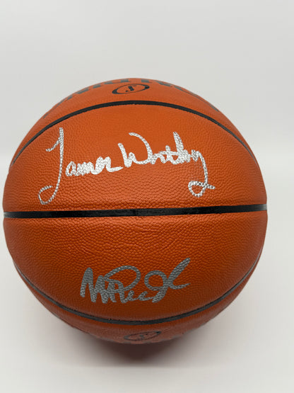Magic Johnson et James Worthy, ballon Legendes des Lakers Showtime signé, certifié par Fanatics