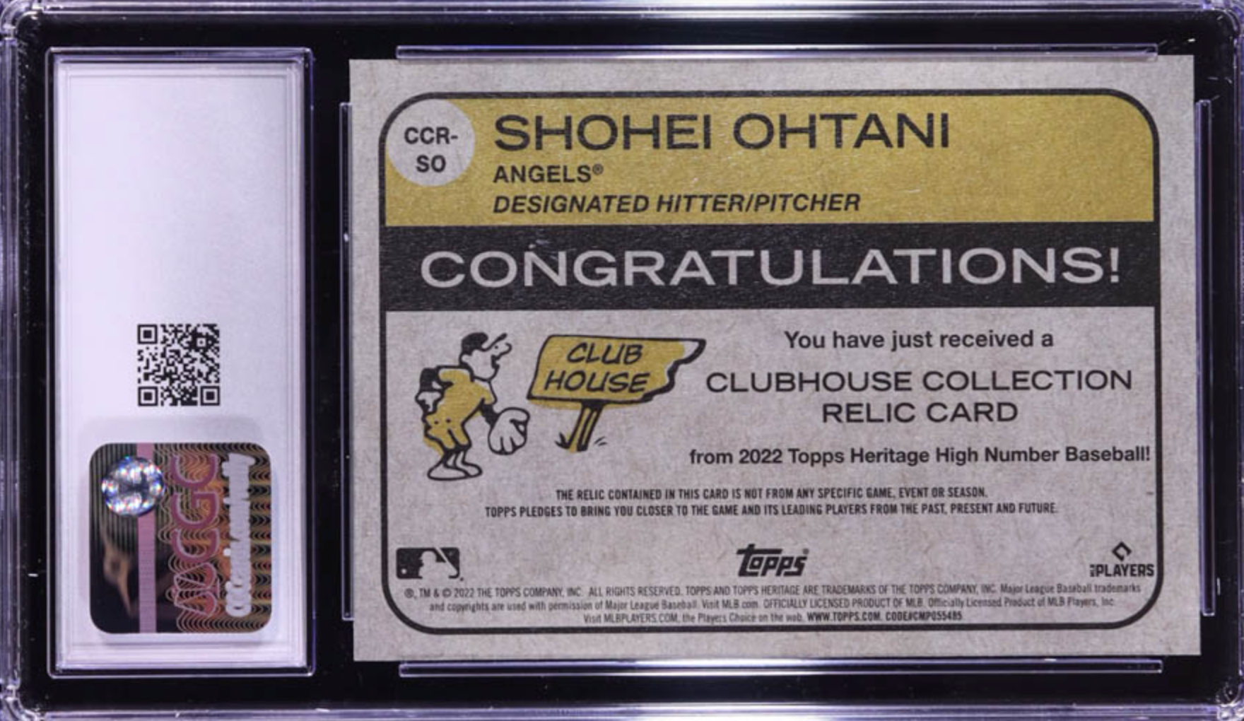 Shohei Ohtani 2022 Topps Heritage Clubhouse Relics #CCR-SO (CGC 10) authentic-signatures