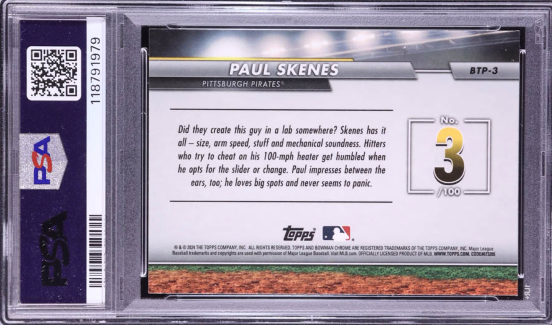 Paul Skenes 2024 Bowman Scouts Top 100 BTP3 #3/100 (PSA 10) authentic-signatures