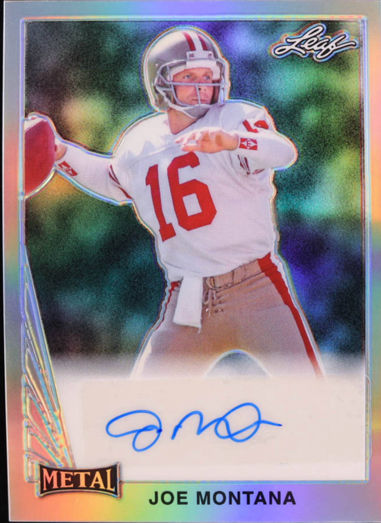 Joe Montana Signed Leaf Metal 90L-GM3 #27/35 authentic-signatures