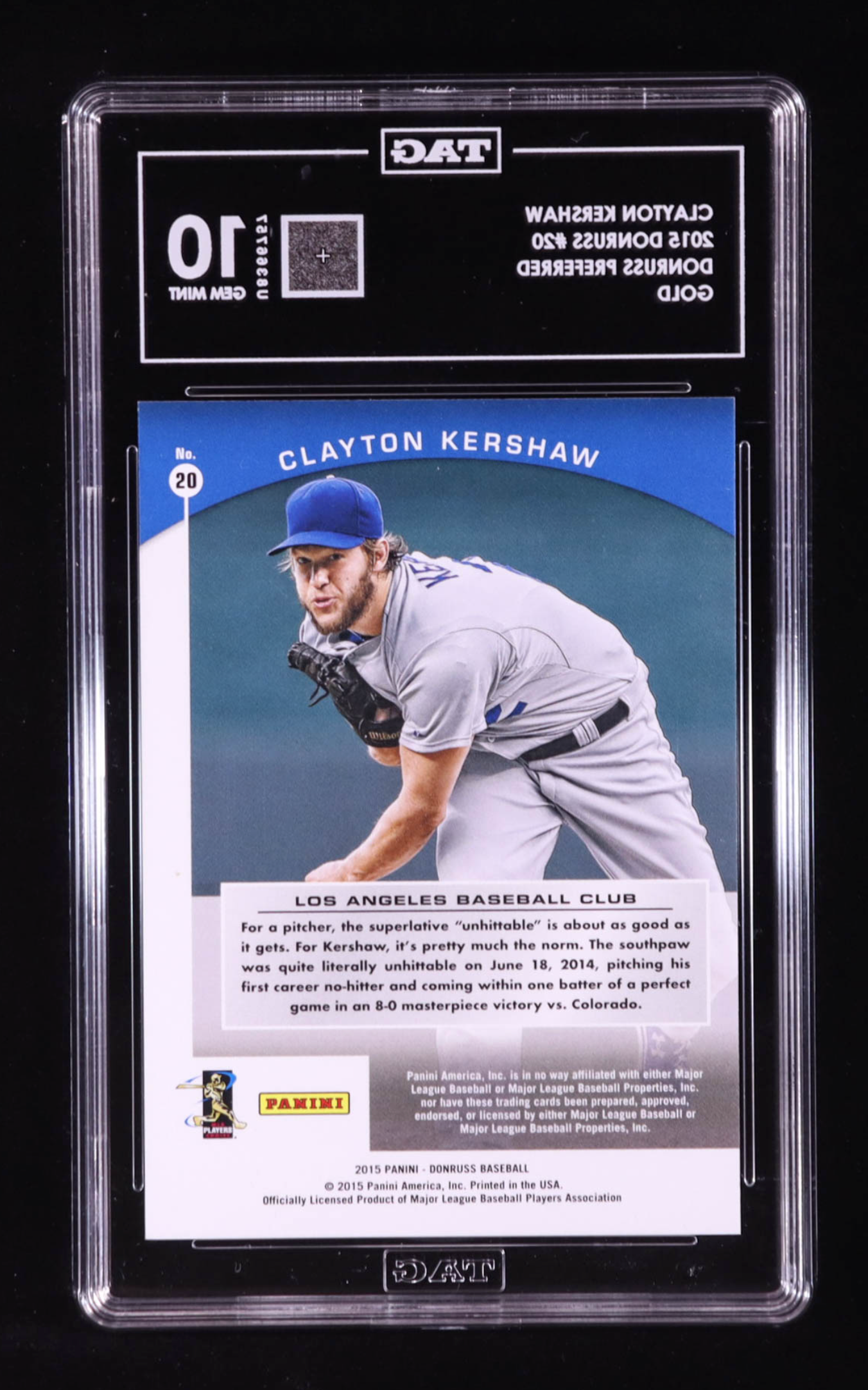 Clayton Kershaw 2015 Donruss Preferred Gold #109/299 (TAG 10) authentic-signatures