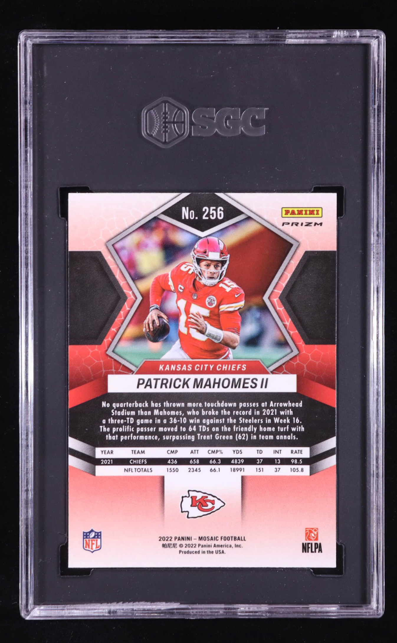 Patrick Mahomes II 2022 Panini Mosaic Orange Reactive Prizm #256 (SGC 9.5) authentic-signatures