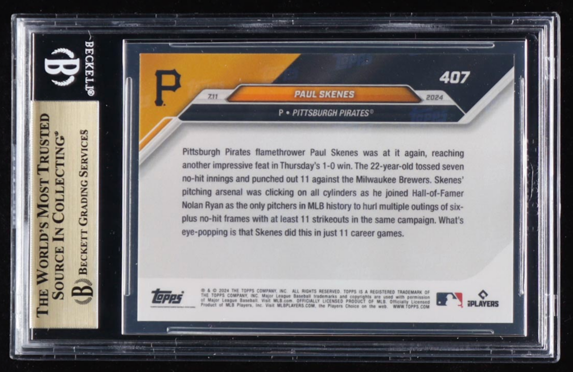 Paul Skenes 2024 Topps Now #407 RC (BGS Pristine 10) authentic-signatures