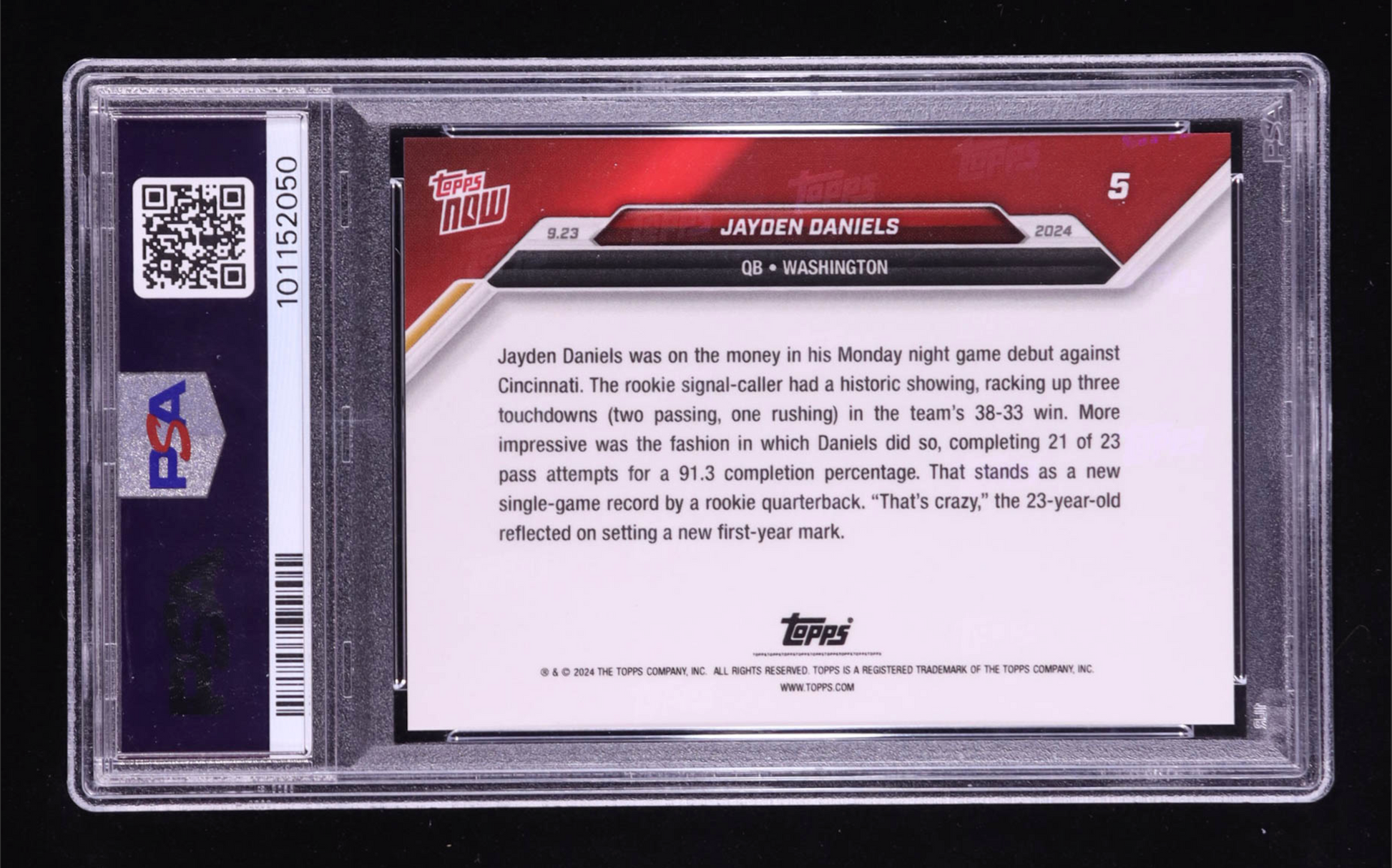 Jayden Daniels 2024 Topps Now #5 RC (PSA 10) authentic-signatures