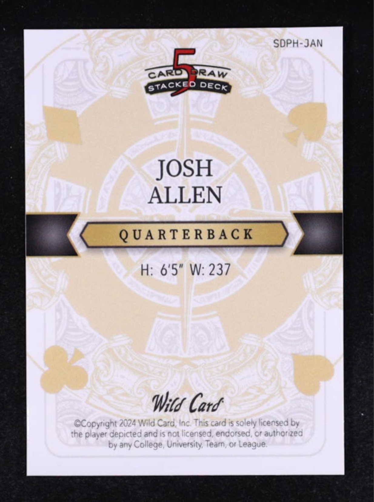 Josh Allen 2024 Wild Card 5 Card Draw Stacked Deck Jack of Hearts Kaleidoscope Blue #SDPHJAN #1/2 authentic-signatures