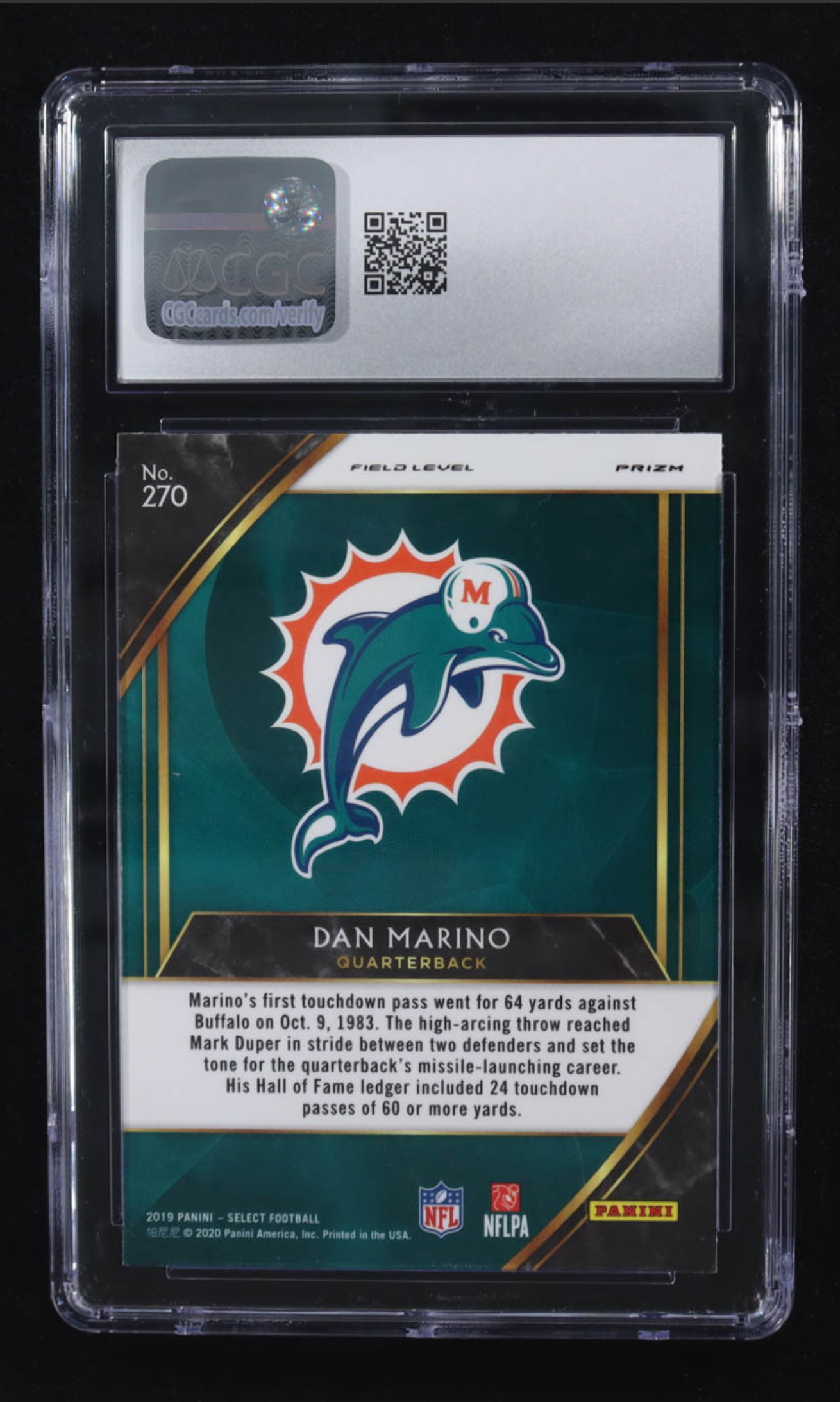Dan Marino 2019 Select Prizm Silver #270 (CGC 10) authentic-signatures