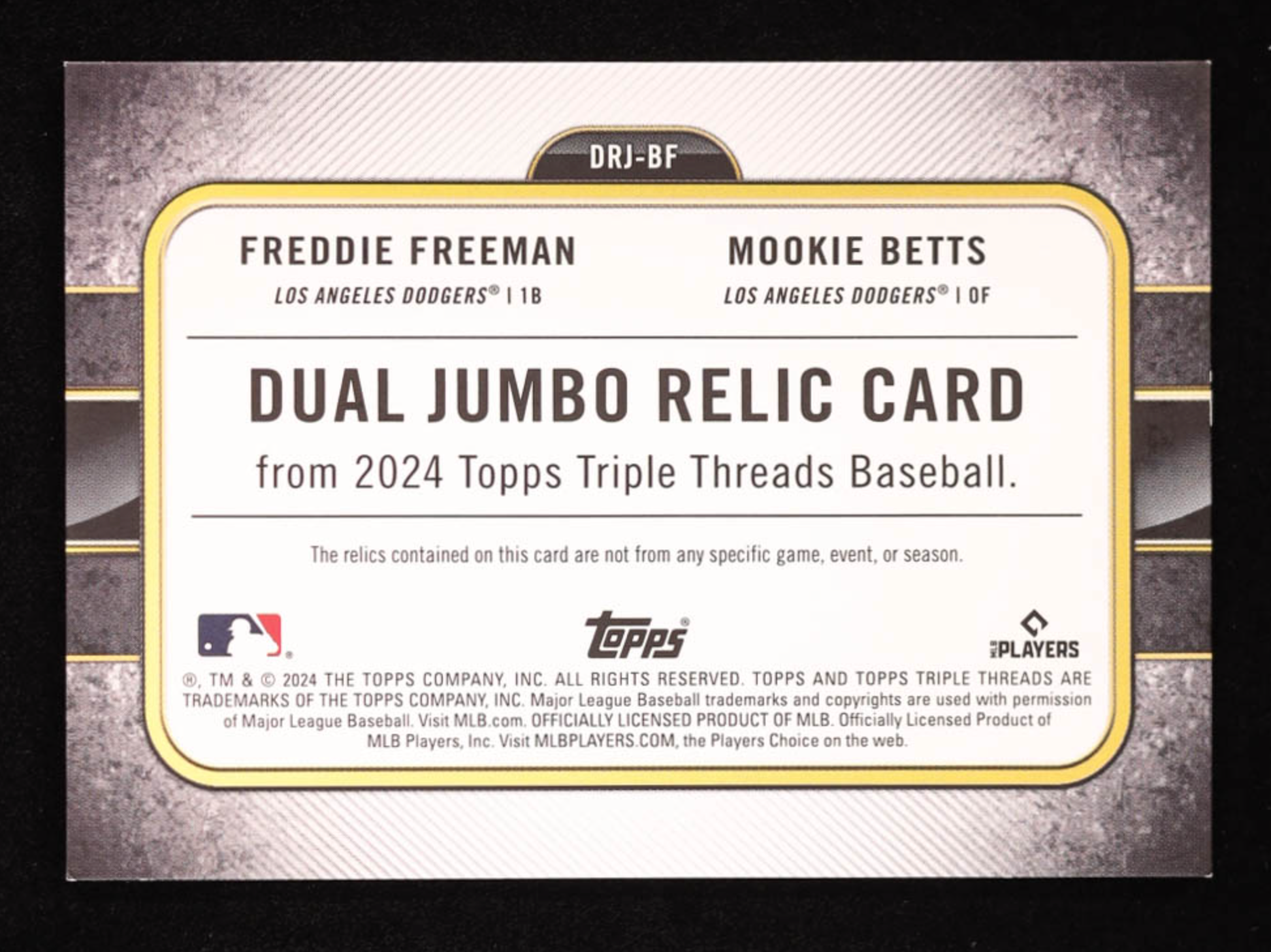Freddie Freeman/Mookie Betts 2024 Topps Triple Threads Dual Jumbo Game-Used Relics #21/36 authentic-signatures