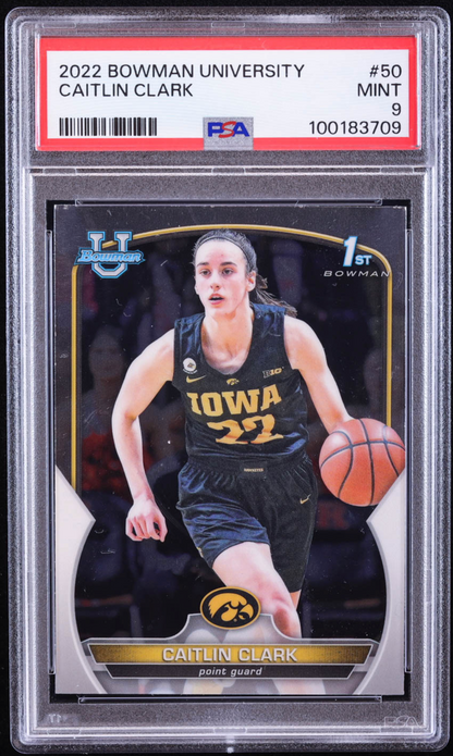 Caitlin Clark 2022-23 Bowman Chrome University #50 RC (PSA 9) authentic-signatures