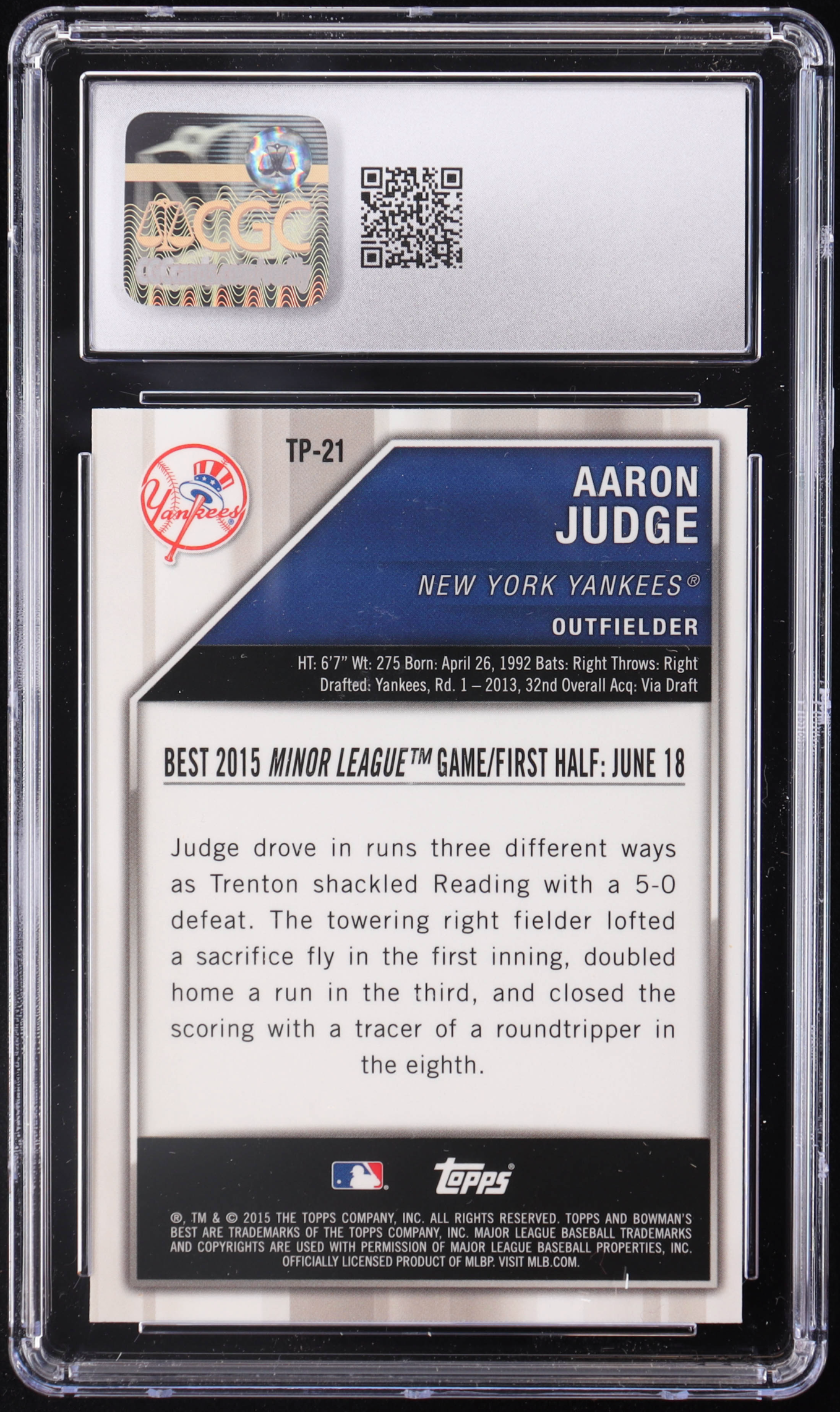 Aaron Judge 2015 Bowman's Best Top Prospects #TP21 RC (CGC 10) authentic-signatures
