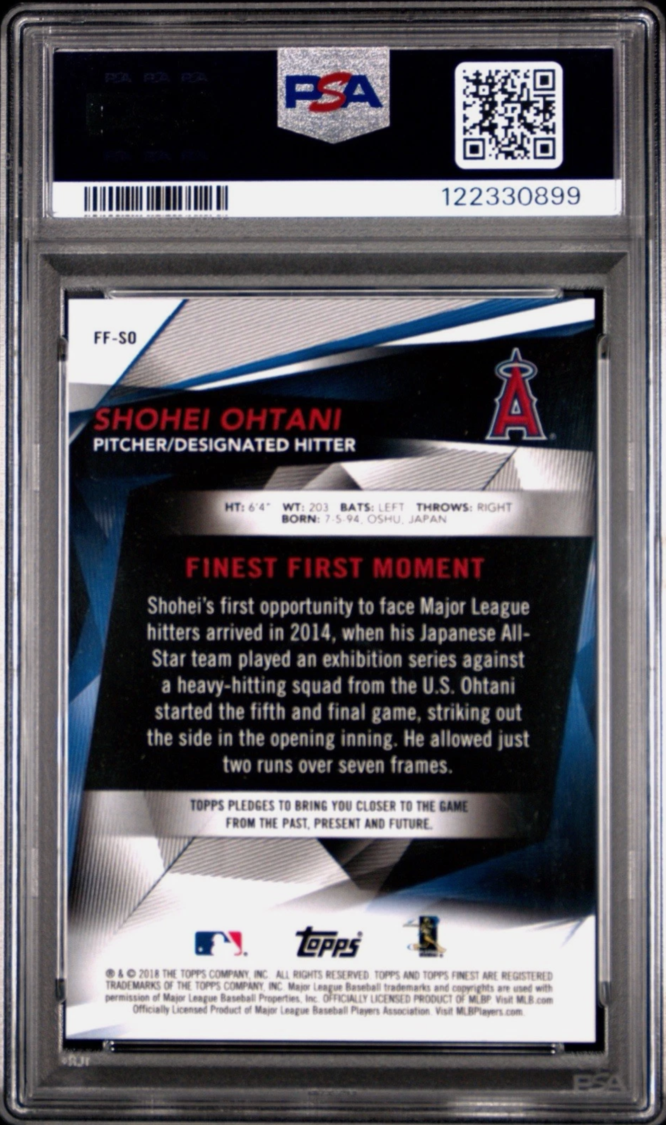 Shohei Ohtani 2018 Finest Finest Firsts #FF-SO (PSA 10) authentic-signatures