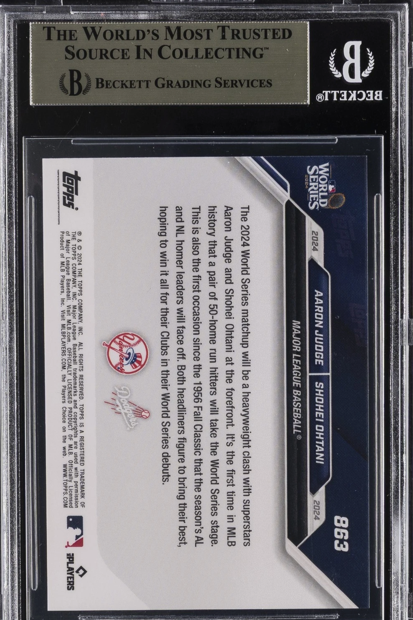 2024 TOPPS NOW #863 JUDGE/OHTANI (BGS  Pristine 10) authentic-signatures