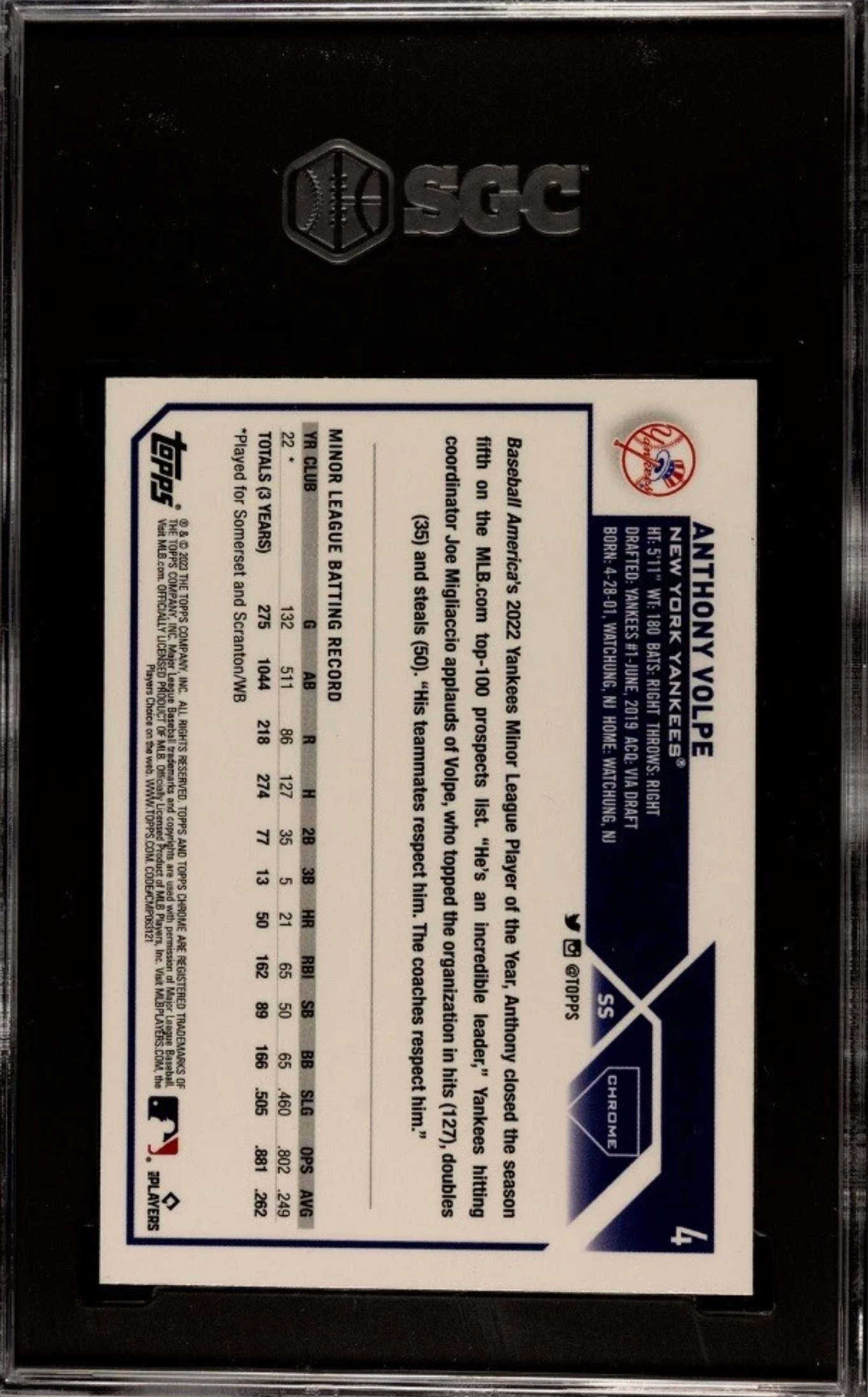 Anthony Volpe 2023 Topps Chrome #4 (SGC 9) authentic-signatures