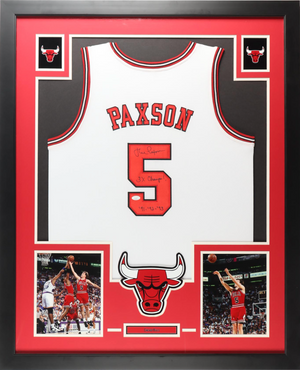 Cadre Maillot "3x Champ! '91-'92'-'93" des Chicago Bulls signe par John Paxson et certifie par JSA authentic-signatures