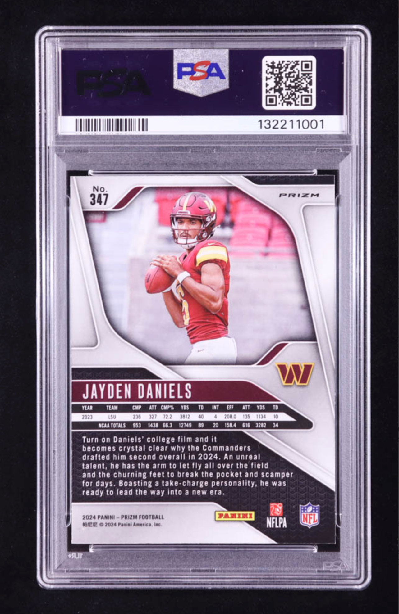 Jayden Daniels Signed 2024 Panini Prizm Silver Prizm #347 RC (PSA) authentic-signatures