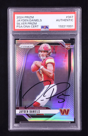 Jayden Daniels Signed 2024 Panini Prizm Silver Prizm #347 RC (PSA) authentic-signatures