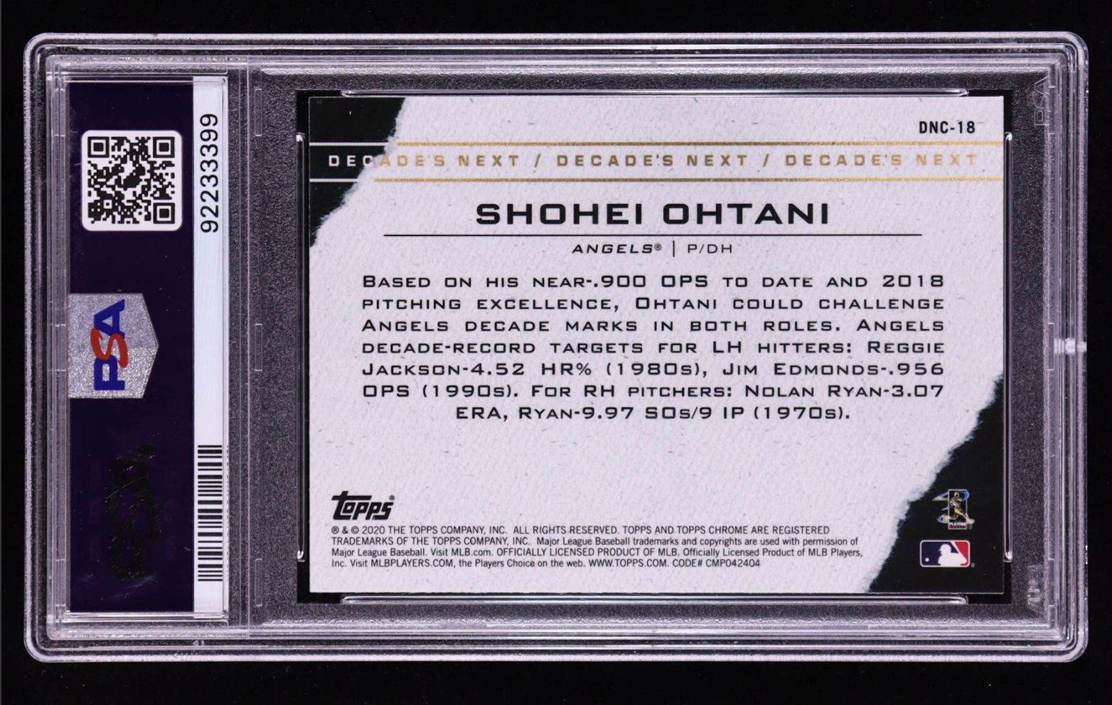 Shohei Ohtani 2020 Topps Chrome Update Decade's Next #DNC18 (PSA 10) authentic-signatures