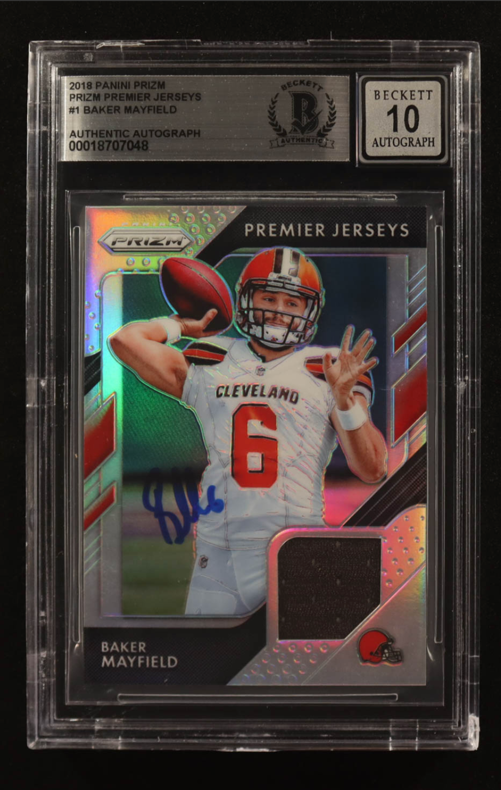 Baker Mayfield Signed 2018 Panini Premier Jerseys Prizm #PP-1 RC (BGS | Autograph Graded BGS 10) authentic-signatures