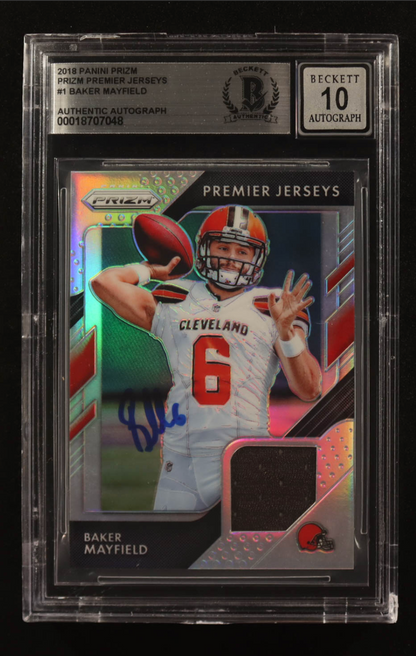 Baker Mayfield Signed 2018 Panini Premier Jerseys Prizm #PP-1 RC (BGS | Autograph Graded BGS 10) authentic-signatures