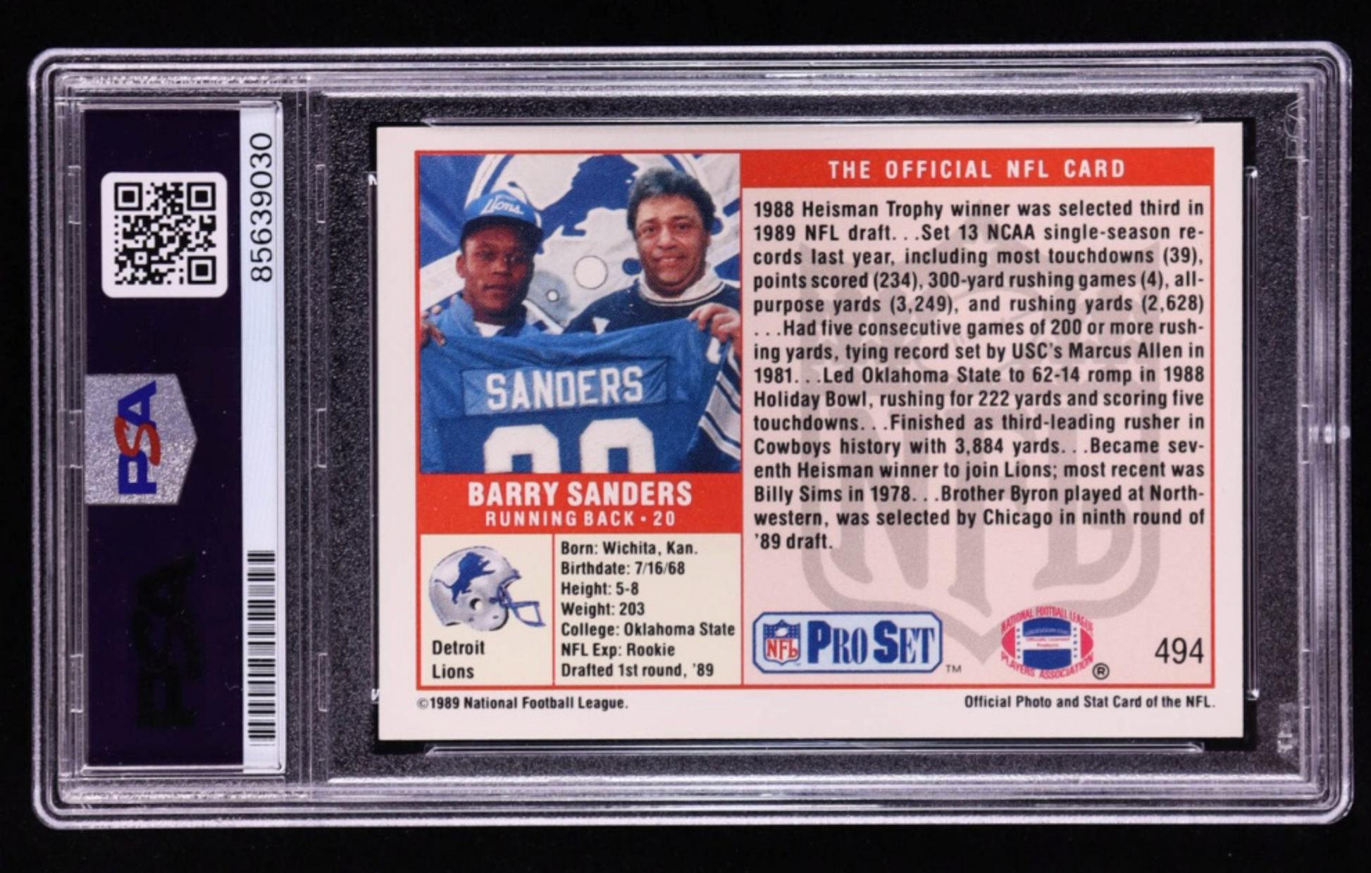 Barry Sanders Signed 1989 Pro Set #494 RC (PSA | Auto 10) authentic-signatures