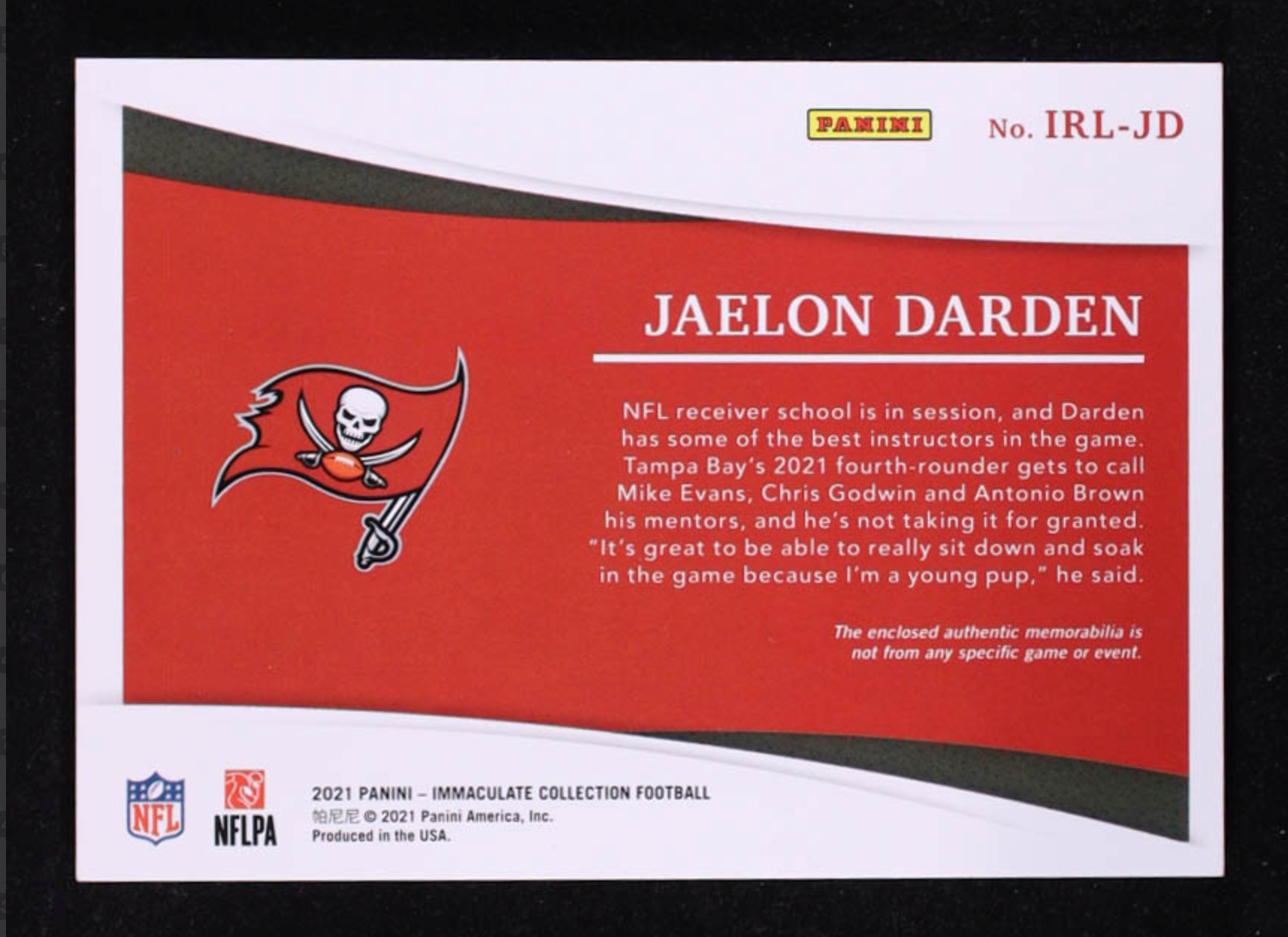 Jaelon Darden 2021 Immaculate Collection Immaculate Rookie Insignias #38 #1/6 RC authentic-signatures