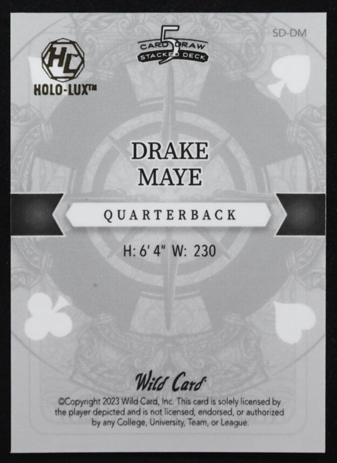 Drake Maye 2023 Wild Card 5 Card Draw Stacked Deck Ace of Clubs Gold Shock #DM RC #2/5 authentic-signatures
