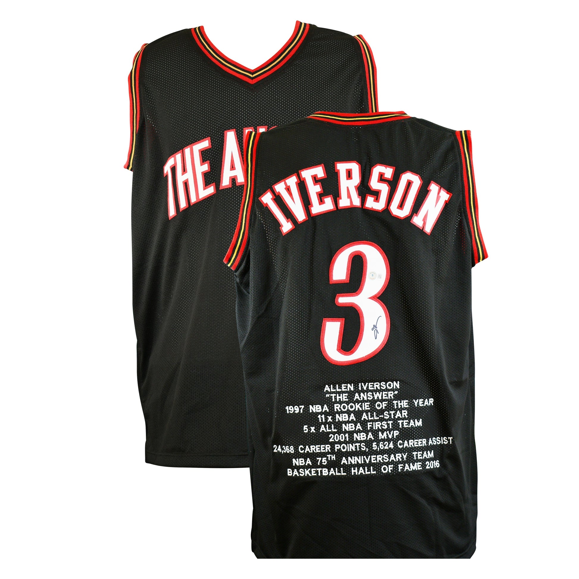 Allen Iverson Signed Philadelphia 76ers stat black Jersey "The Answer" authentic-signatures
