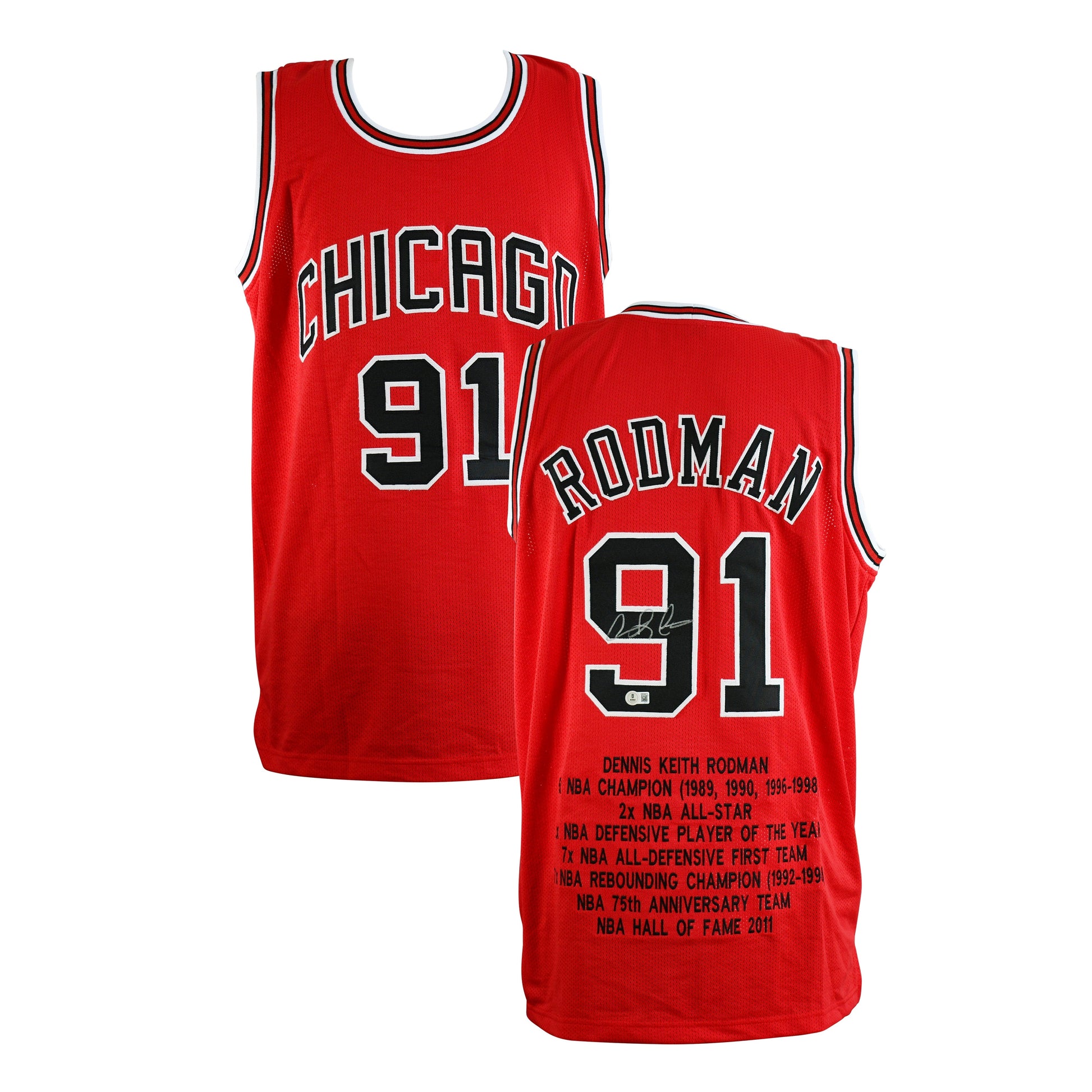 Dennis Rodman Signed Chicago Bulls Career Highlight Stat Jersey Certified by Beckett authentic-signatures