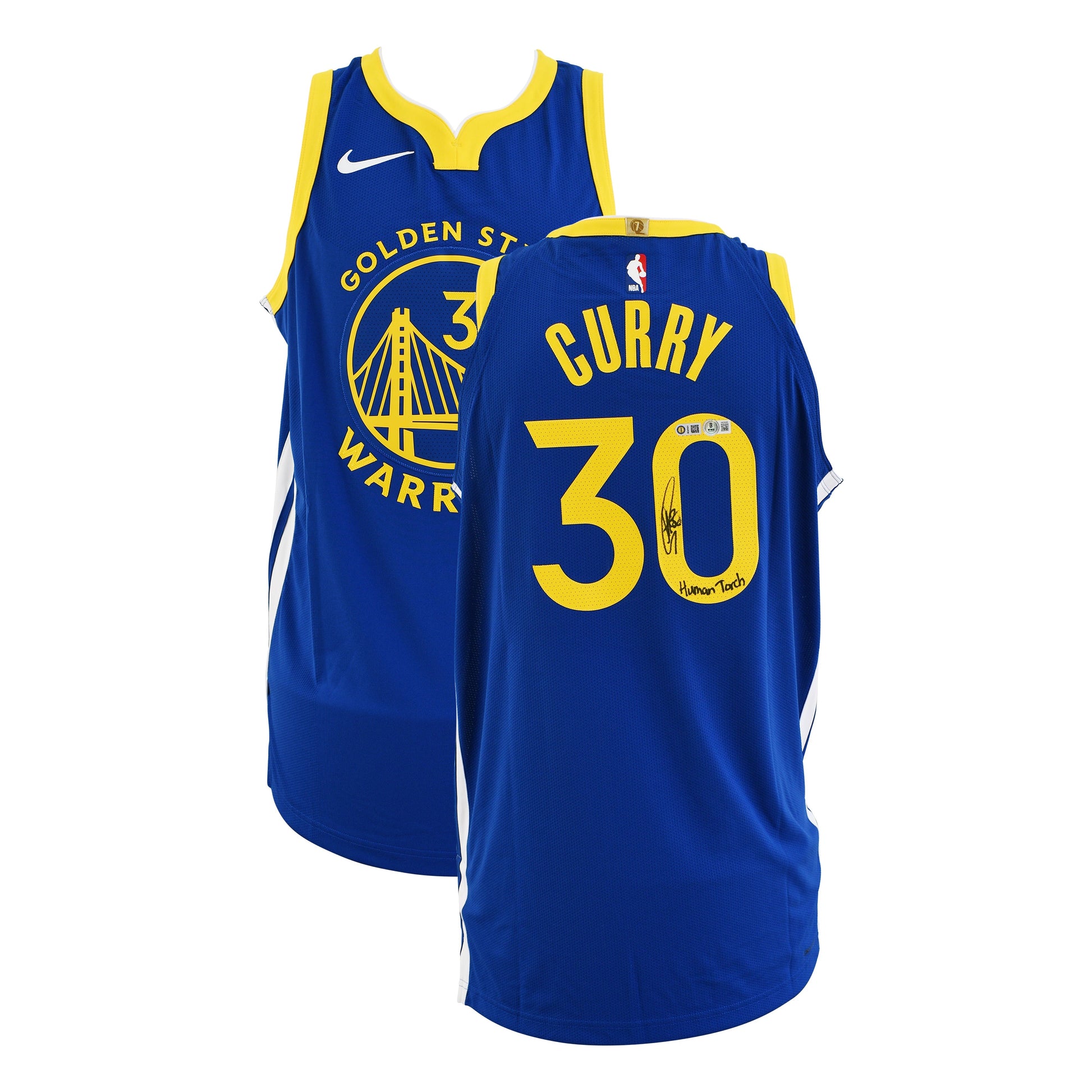 Stephen Curry Signed Golden State Warriors Authentic Jersey Inscribed "Human Torch" Certified by Steph Curry & Beckett authentic-signatures