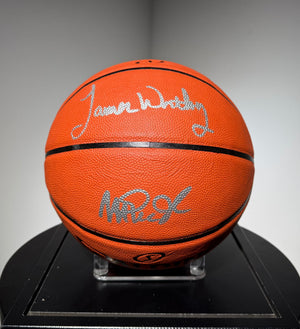 Basketball Legendes des Lakers Showtime signe par Magic Johnson et James Worthy certifie par Fanatics authentic-signatures
