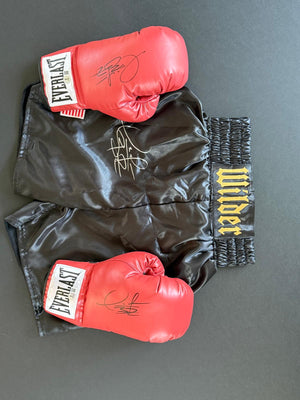 Authentique Paire de Gants EVERLAST et Short signes par Deontay Wilder et certifies par BECKETT authentic-signatures