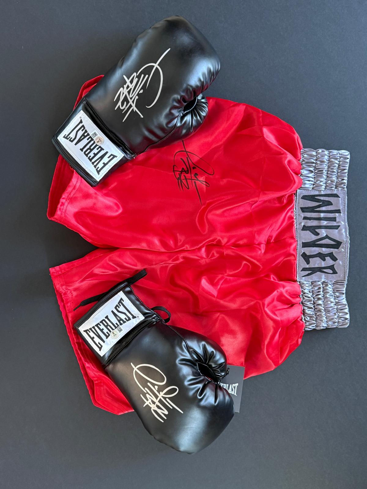 Authentique Paire de Gants EVERLAST et Short signes par Deontay Wilder et certifies par BECKETT authentic-signatures