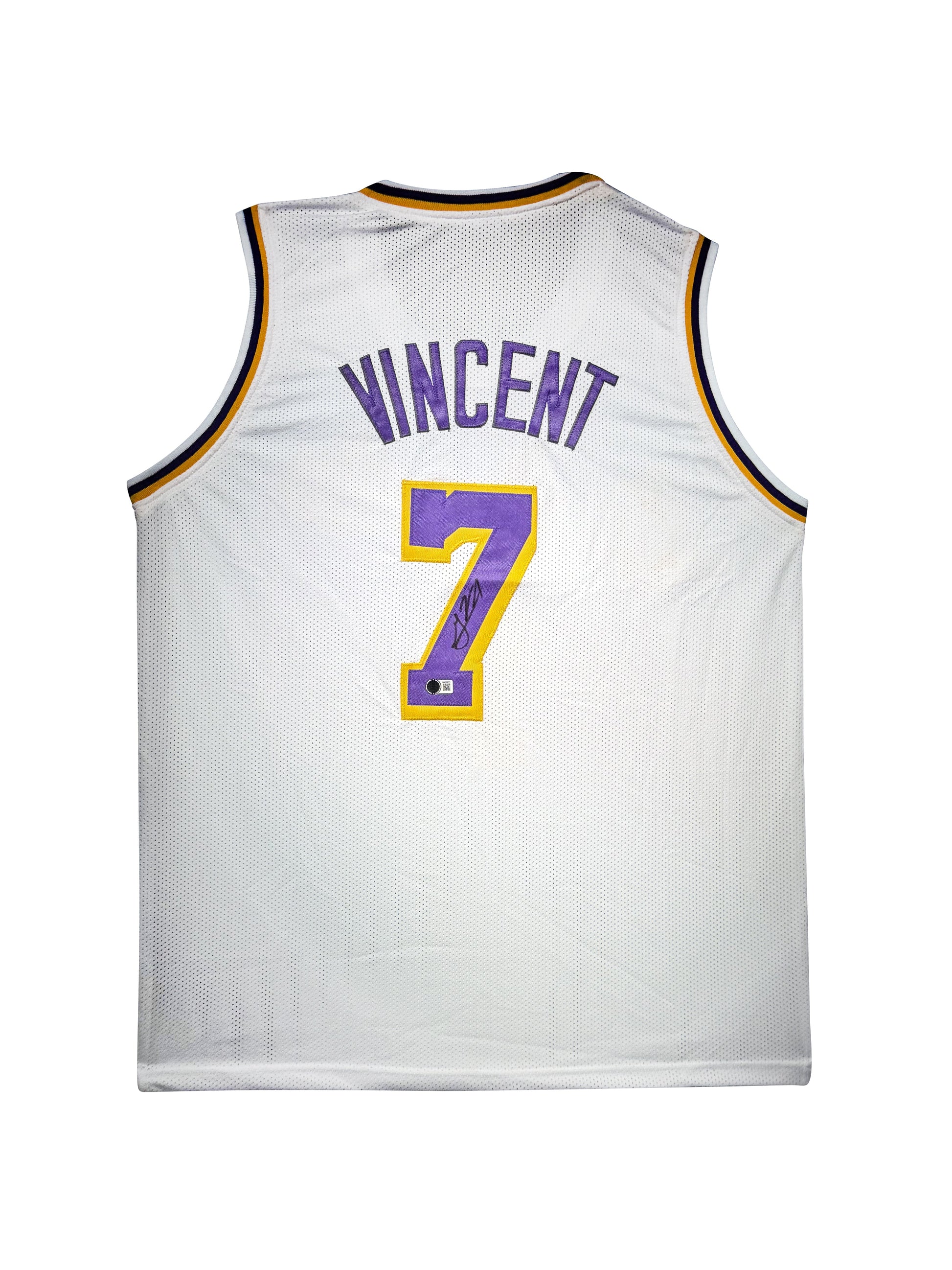 Maillot Custom Los Angeles Lakers signe par Gabe Vincent et certifie par Beckett authentic-signatures