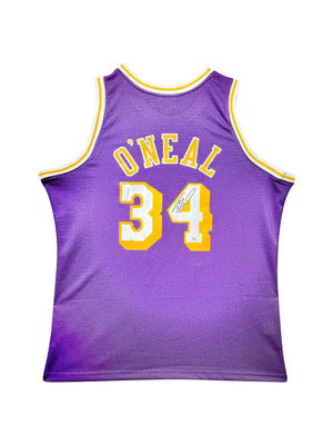 Maillot Authentique Mitchell and Ness Exterieur Los Angeles Lakers signe par Shaquille O'Neal certifie par PSA authentic-signatures