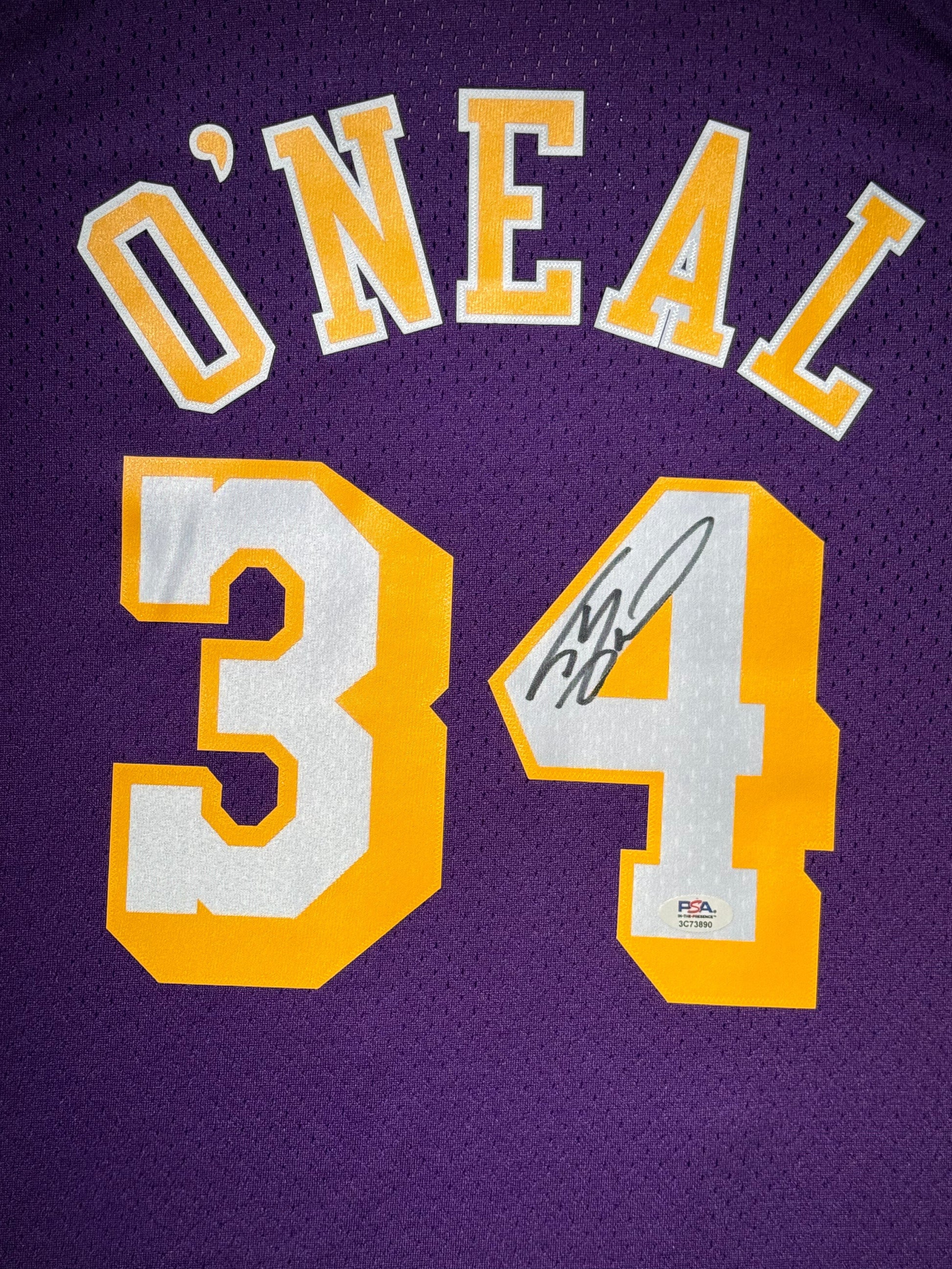 Maillot Authentique Mitchell and Ness Exterieur Los Angeles Lakers signe par Shaquille O'Neal certifie par PSA authentic-signatures