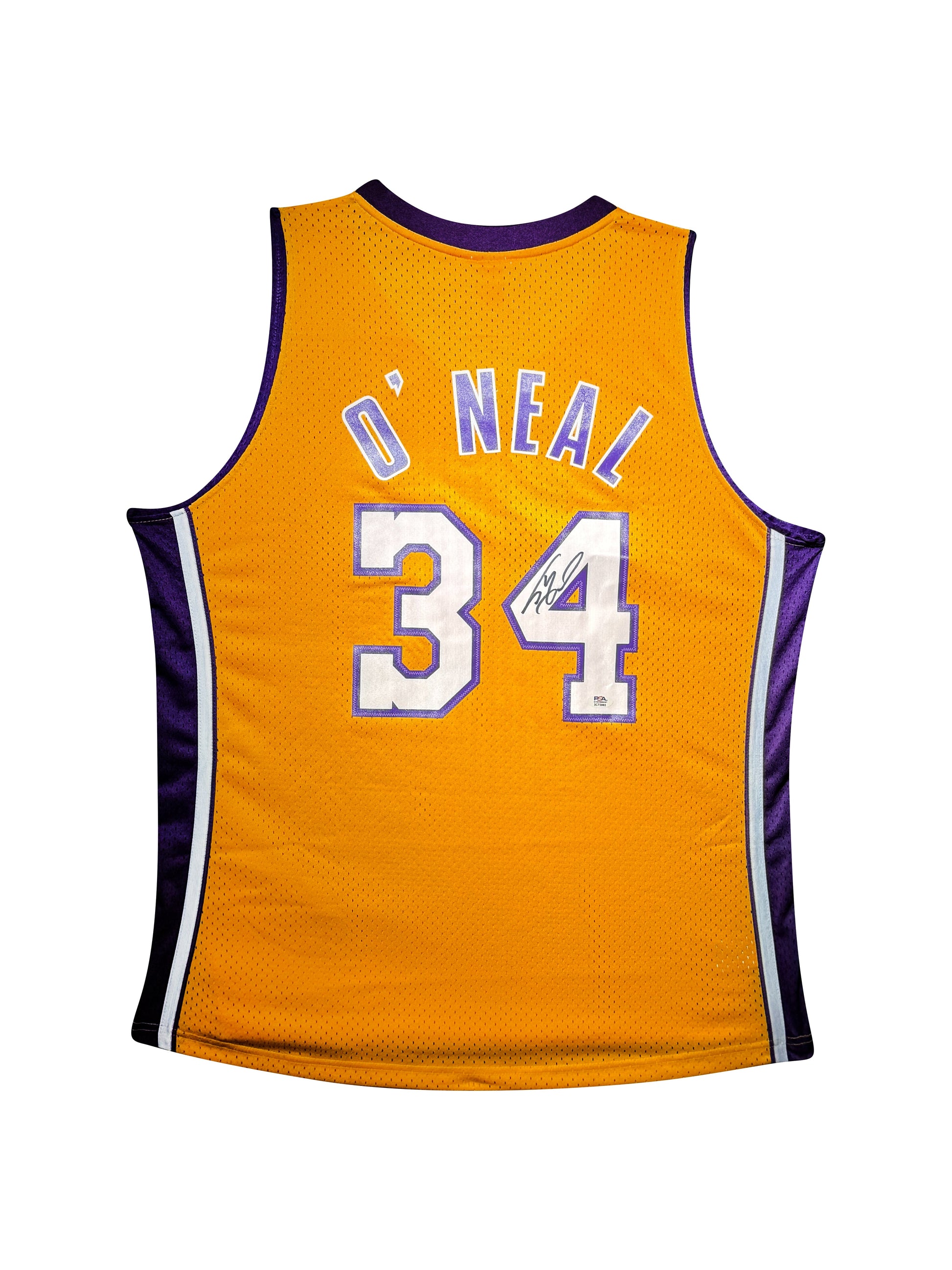 Maillot Mitchell and Ness Authentique Domicile Los Angeles Lakers signe par Shaquille O'Neal certifie par PSA authentic-signatures