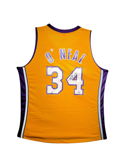 Maillot Mitchell and Ness Authentique Domicile Los Angeles Lakers signe par Shaquille O'Neal certifie par PSA authentic-signatures