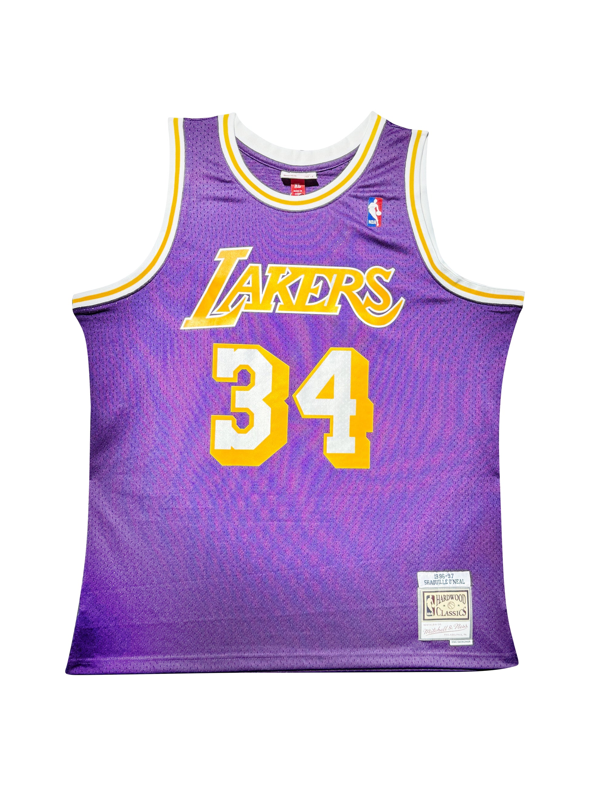 Maillot Authentique Mitchell and Ness Exterieur Los Angeles Lakers signe par Shaquille O'Neal certifie par PSA authentic-signatures