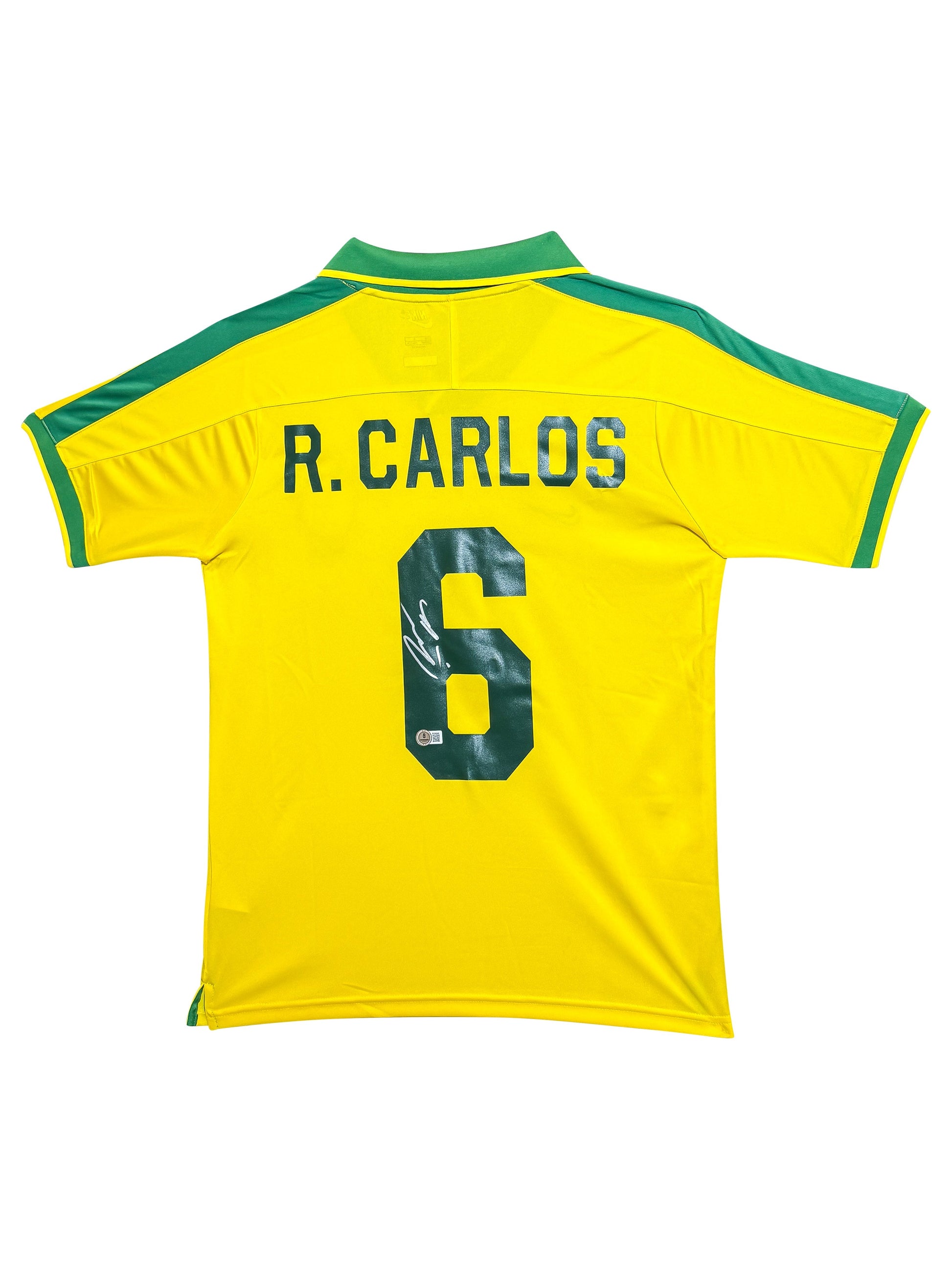 Maillot Authentique Brazil Coupe du Monde 2002 signé par Roberto Carlos et certifié par Beckett authentic-signatures