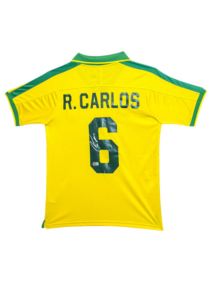 Maillot Authentique Brazil Coupe du Monde 2002 signé par Roberto Carlos et certifié par Beckett authentic-signatures