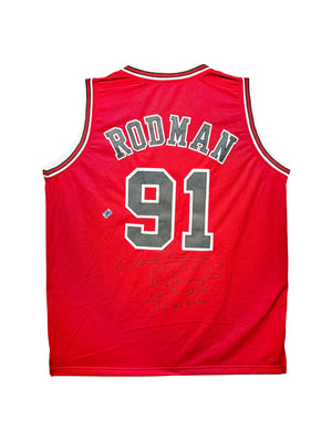 Maillot Stats Manuelles Custom Domicile Chicago Bulls  signe par Dennis Rodman certifie par Beckett authentic-signatures