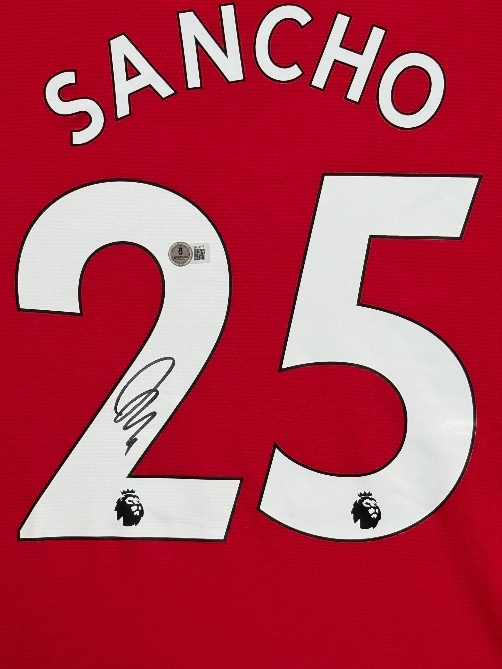 Maillot Authentique Manchester United signé par Sancho et certifié par Beckett authentic-signatures