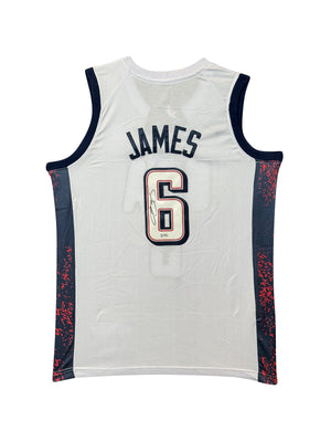 Maillot Authentique TEAM USA OLYMPICS GAME PARIS 2024 signé par LEBRON JAMES et certifié par Beckett authentic-signatures