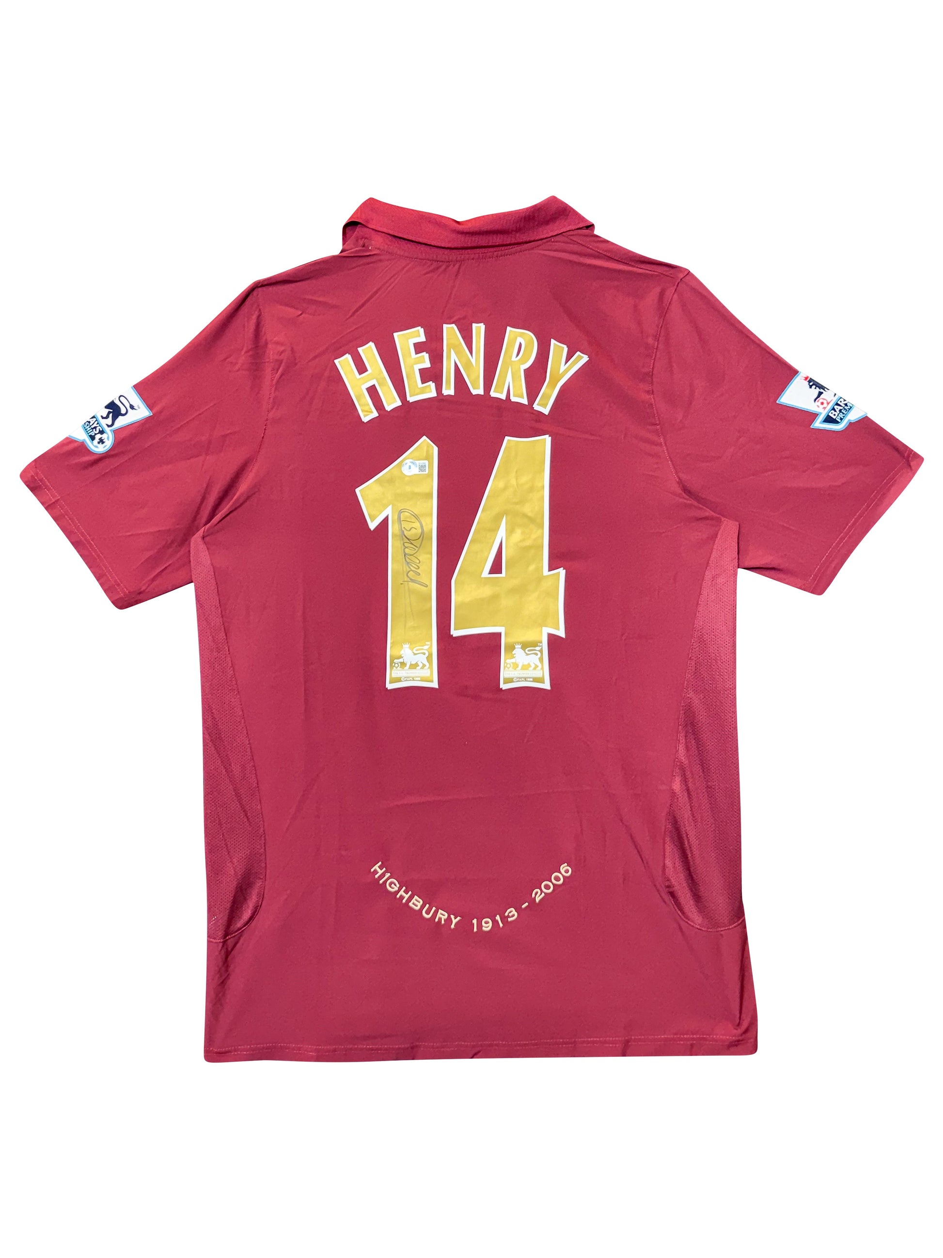 Maillot Authentique Arsenal Highbury saison 2005-2006 signé par Thierry Henry et certifié par Beckett authentic-signatures