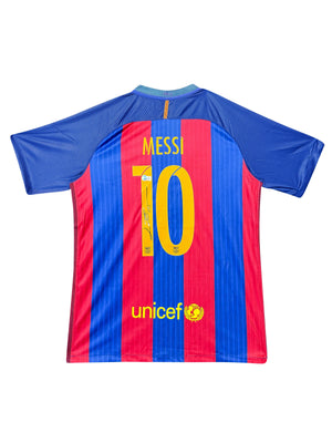 Maillot Authentique FC Barcelone saison 2016-17 Remontada  signé par Lionel Messi et certifié par Beckett authentic-signatures