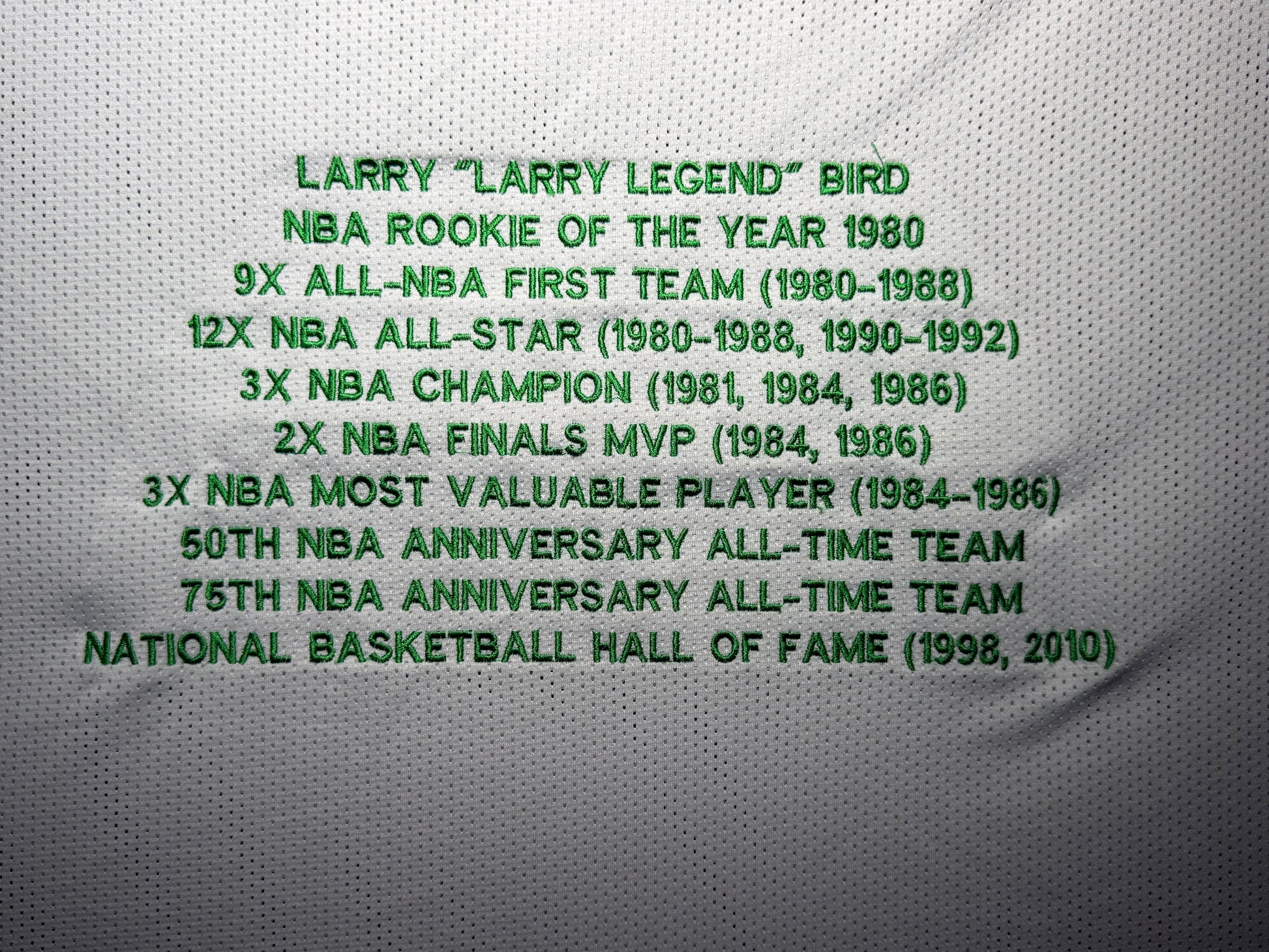 Maillot "Stats Carreer"Custom Domicile signe par Larry Bird certifie par Beckett et Larry Bird authentic-signatures