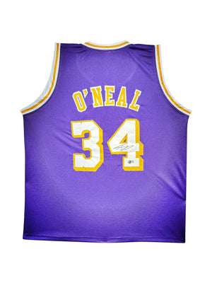 Maillot Custom Exterieur Los Angeles Lakers signe par Shaquille O'Neal certifie par Beckett authentic-signatures