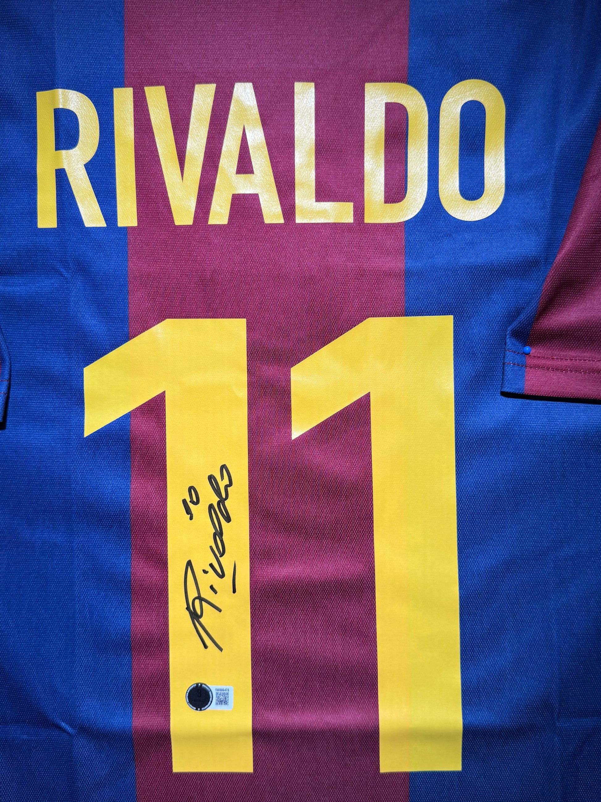 Maillot Domicile signe par Rivaldo Ferreira Fc Barcelone 1999-00 Certifie par Beckett authentic-signatures