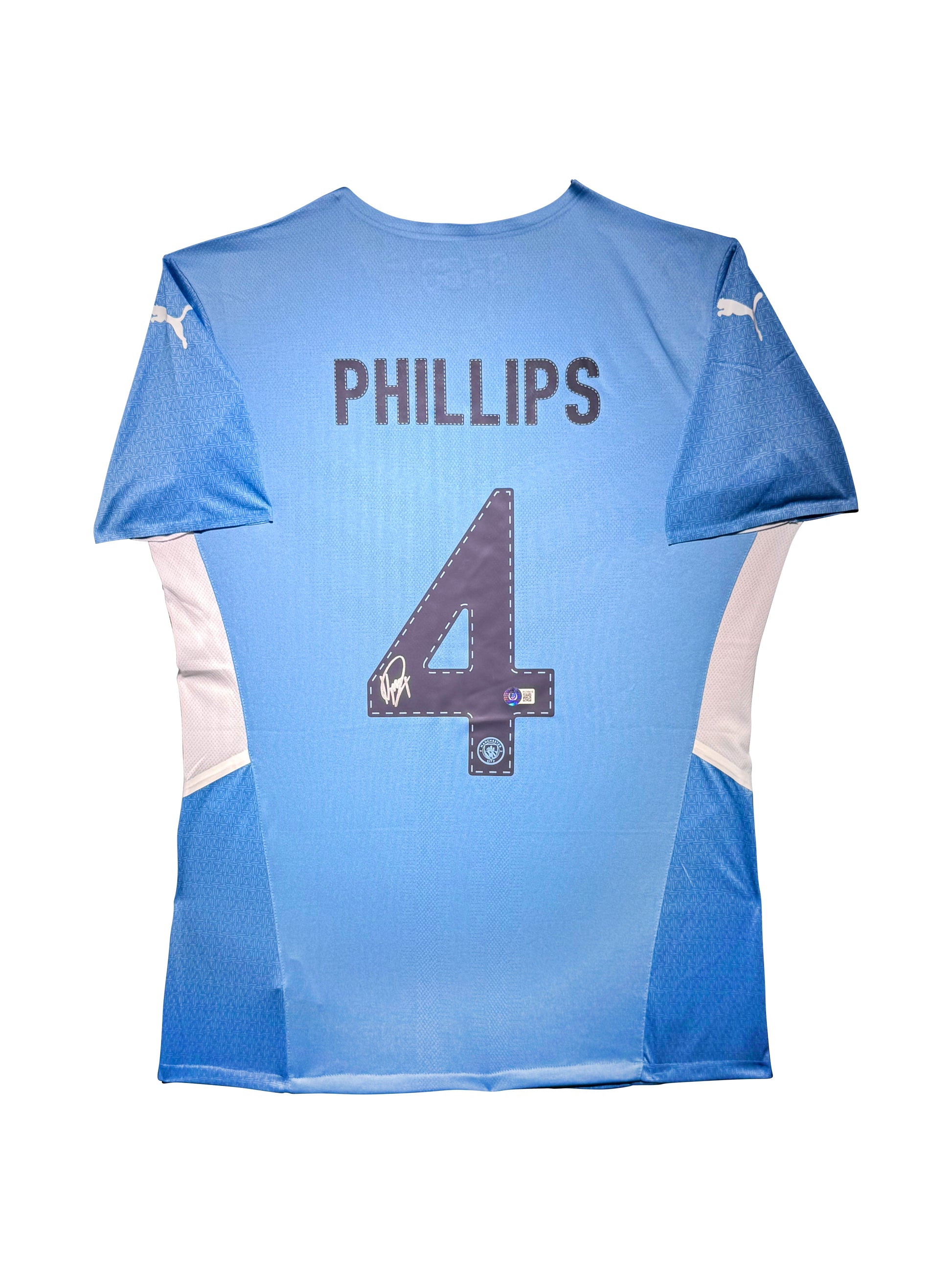 Maillot Domicile signe par Kalvin Phillips Manchester City FC 2022-23 Certifie par Beckett authentic-signatures