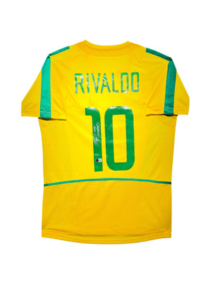Maillot Domicile Equipe du Bresil Edition Coupe du Monde 2002 signe par Rivaldo Ferreira et certifie par Beckett authentic-signatures